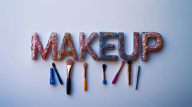 Makeup-Zubehör und glitzernder Schriftzug