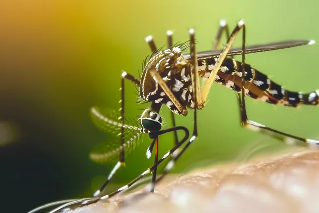 Makroaufnahme einer Mücke auf grünem Hintergrund