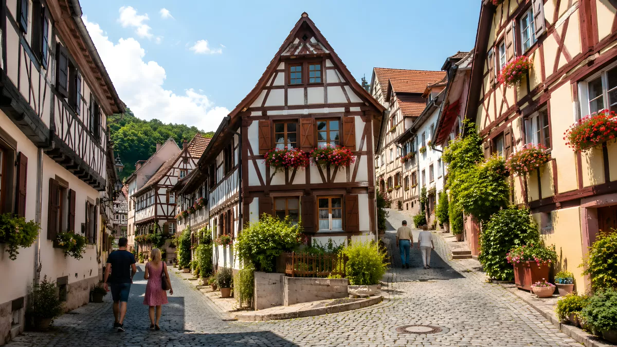 Malerische Fachwerkgasse in einer deutschen Altstadt