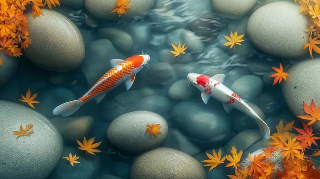 Malerische Herbstidylle mit Kois in ruhigem Teich