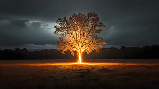 Malerischer Baum im Sonnenuntergang auf Feld