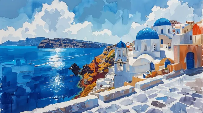 Malerischer Blick auf Oia, Santorini, Griechenland