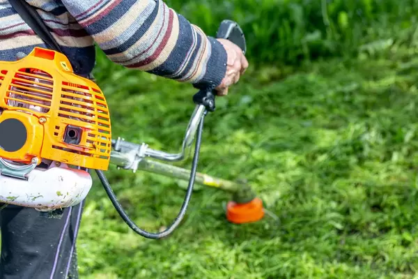 Man mowing the lawn, close up
