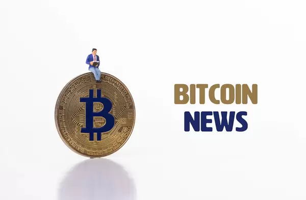 Man sitting on Bitcoin coin with Bitcoin News text