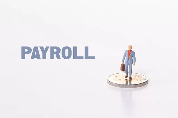 Man standing on 2 Euro coin with Payroll text