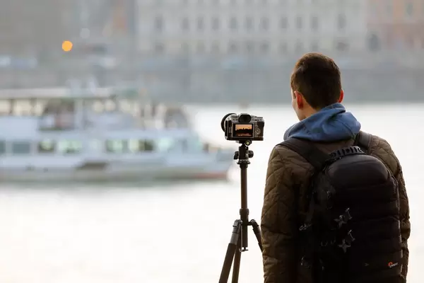 Man with tripod in Budapest, Hungary