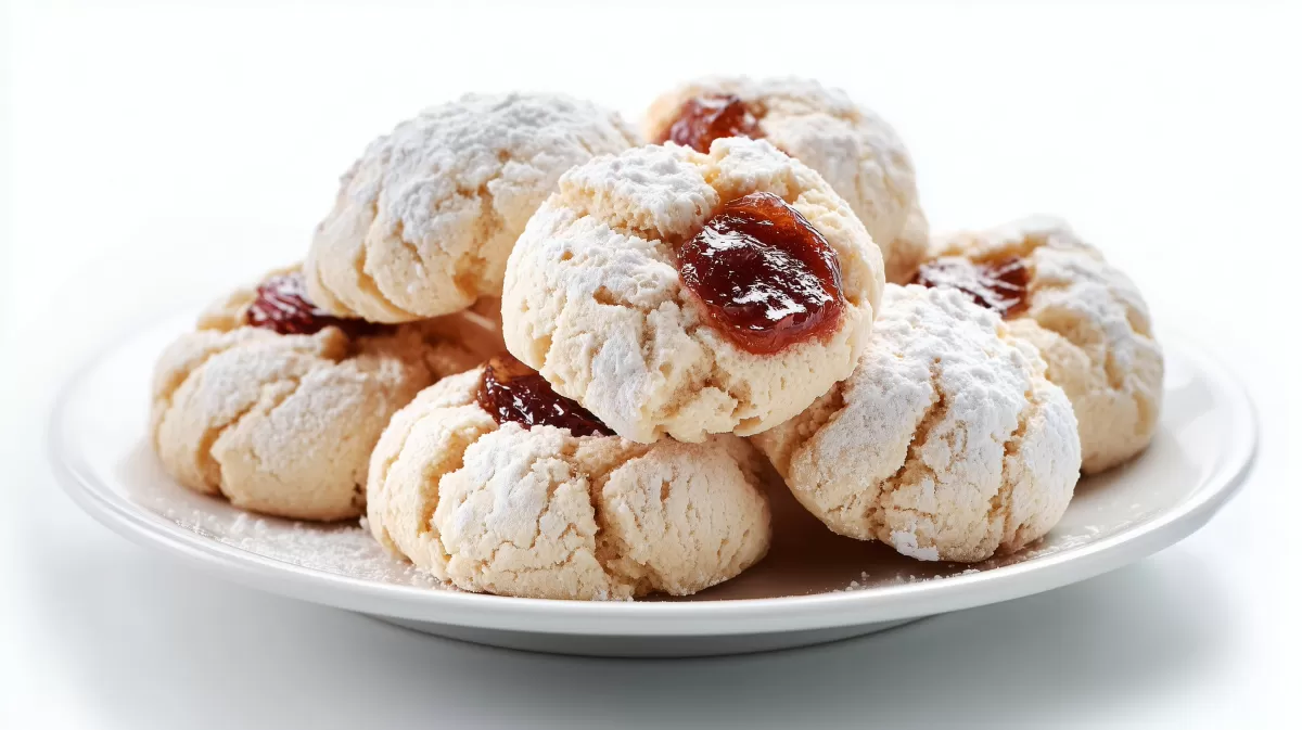 Mandel Amaretti mit Pflaumenfüllung auf weißem Teller