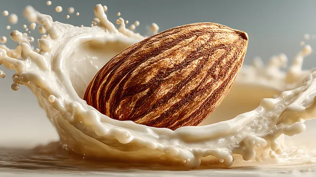 Mandel in Mandelmilch-Spritzer mit Bewegungseffekt