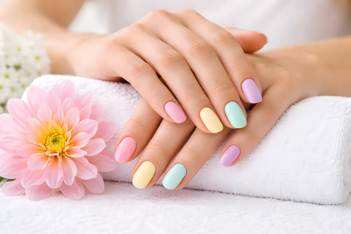Manikürte Hände mit Pastell-Nagellack