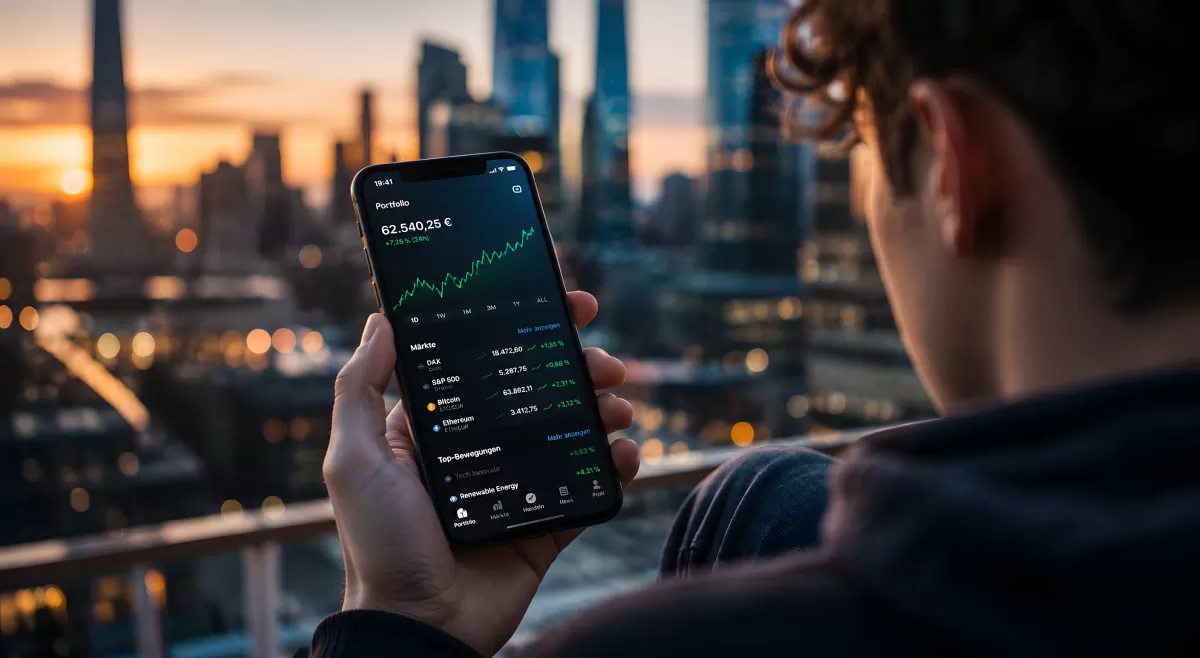 Aktienportfolio auf Smartphone ähnlich Trade Republic