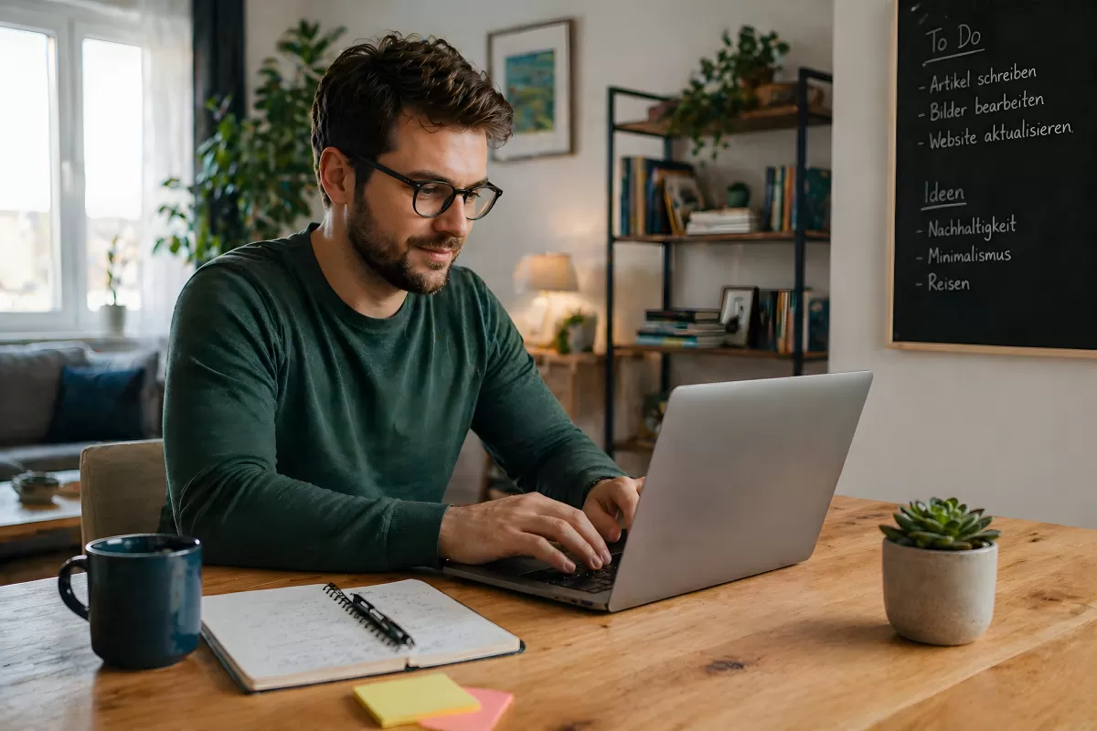 Mann arbeitet konzentriert im Homeoffice am Laptop