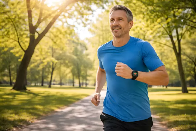 Mann beim Joggen im Park an einem sonnigen Tag