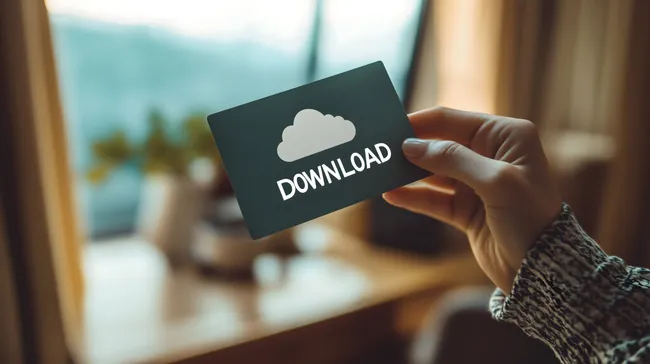 Mann hält Wolkenkarten-Symbol zum Download