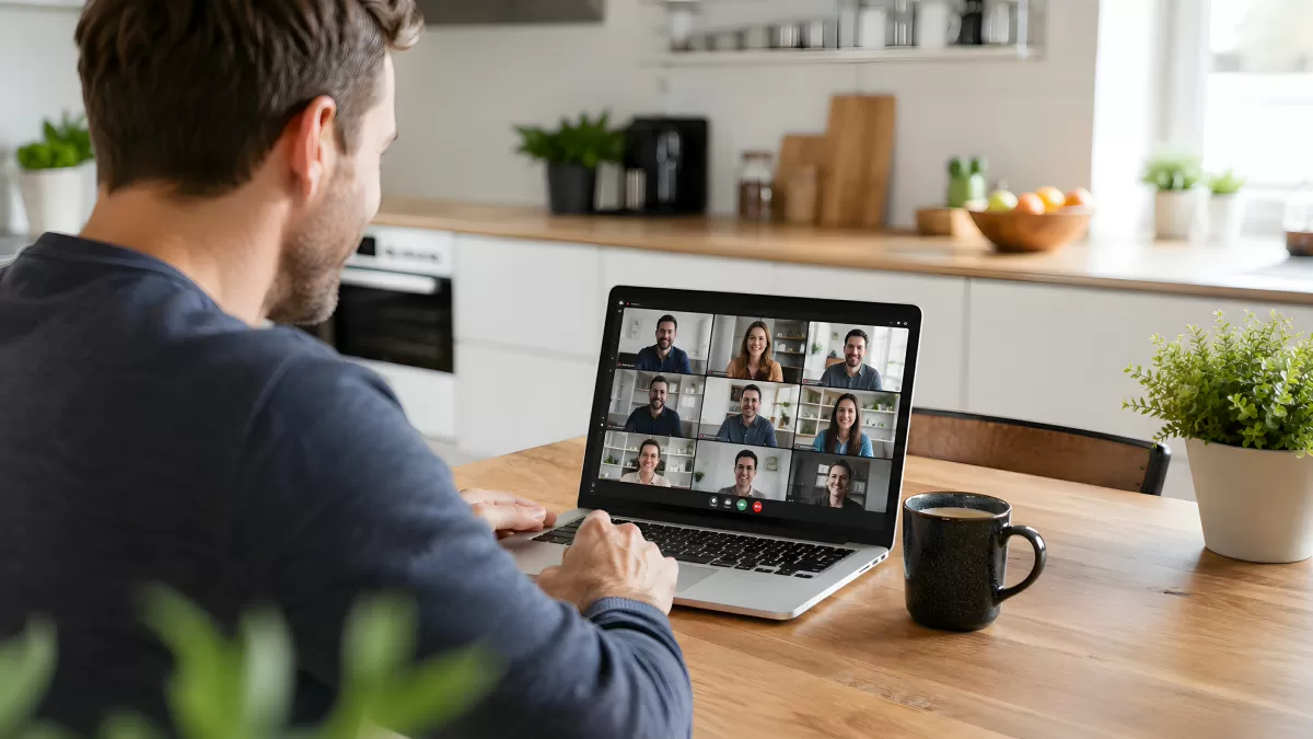 Mann im Homeoffice bei einer Videokonferenz