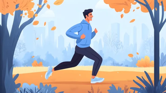 Mann joggt durch herbstliche Landschaft im Freien