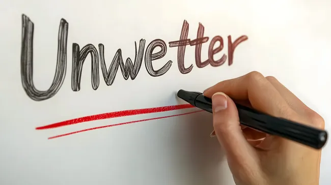 Manuell geschriebener Unwetter-Warnhinweis auf Whiteboard