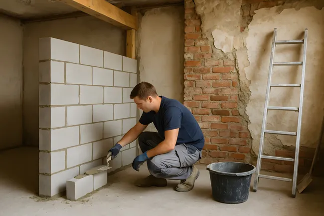 Manuelle Mauersteinverarbeitung im Rohbau