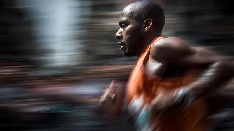 Marathonläufer in Nahaufnahme während Stadtlauf mit Startnummer