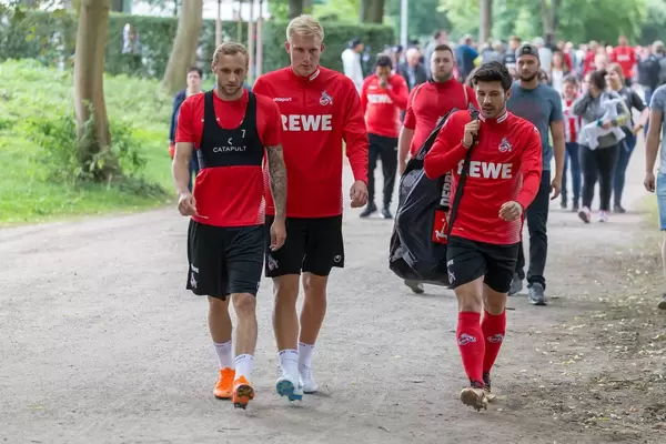Marcel Risse, Frederik Sørensen und Milos Jojic nach dem Training