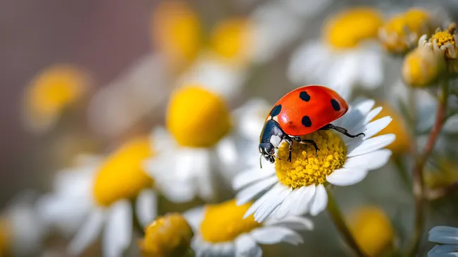 Marienkäfer auf Kamille - Nahaufnahme Naturaufnahme