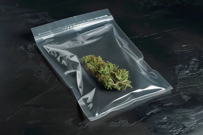Marihuana-Knospen in transparenter Plastiktüte