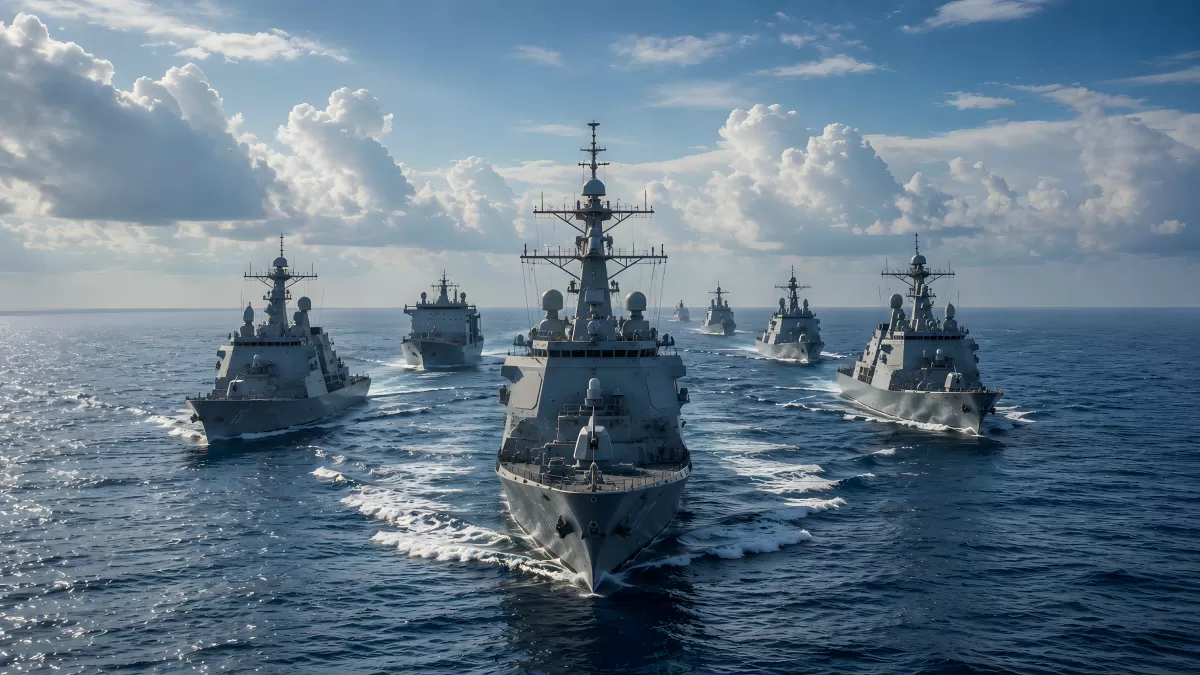 Marineverband aus Kriegsschiffen auf hoher See