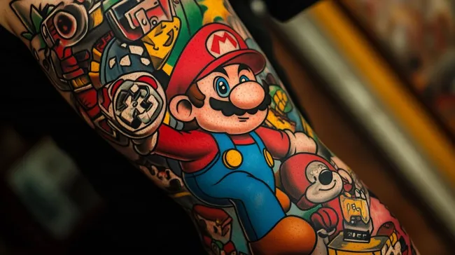 Mario-Tattoo im klassischen Cartoon-Stil