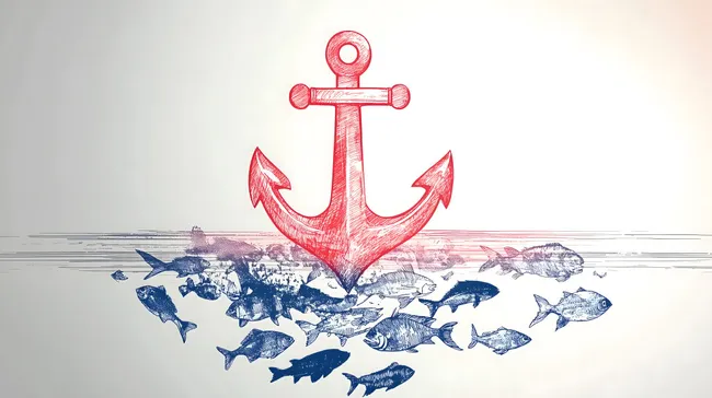 Maritimes Anker-Motiv mit Fischen auf Zeichnungen