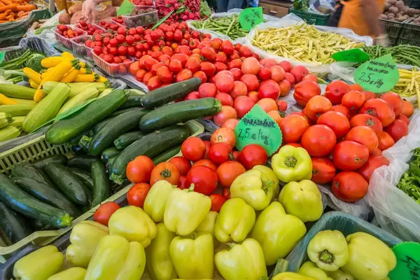 Marketplace Ljubljana, Slovenia - zucchini, paprika, tomato
