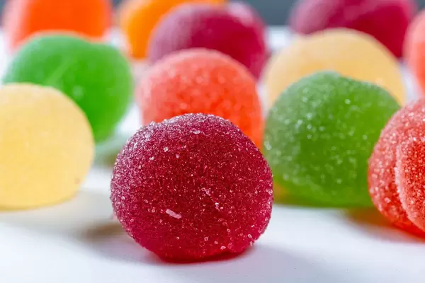 Marmalade candies in sugar powder