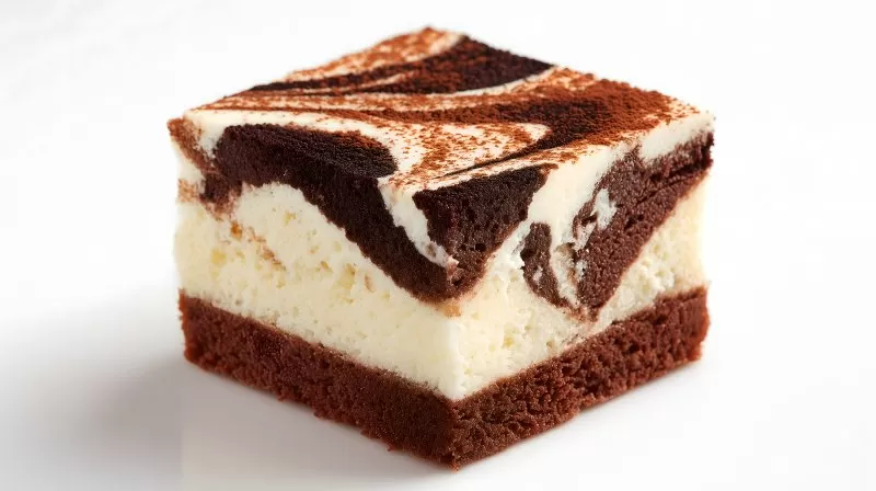 Marmorierter Vanille Schokokuchen Würfel isoliert auf Weiß