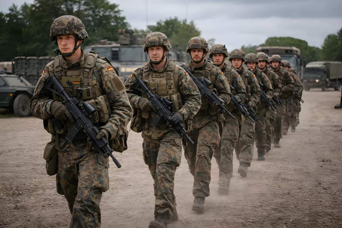 Marschierende Bundenswehr-Sodlaten in Einsatzuniform