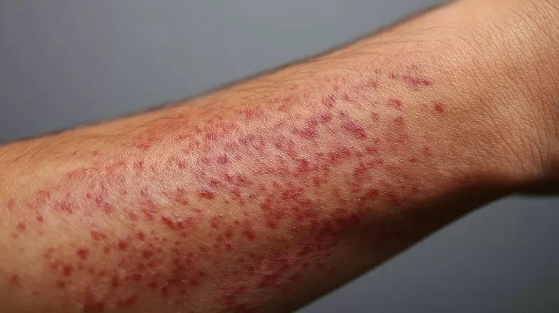 Masernhaut mit Ausschlag auf dem Unterarm
