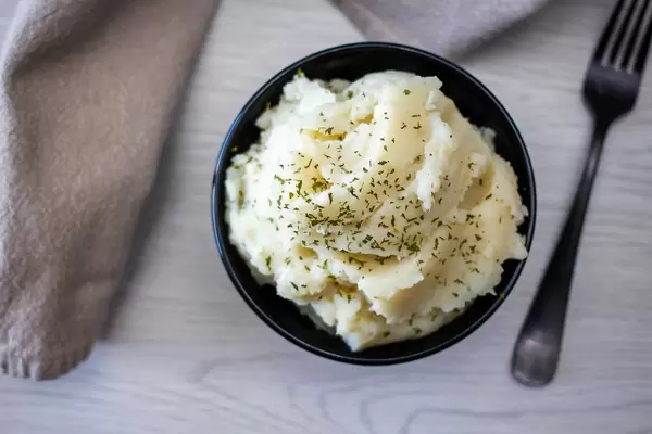 Mashed Potatoes in a Bowl Top View