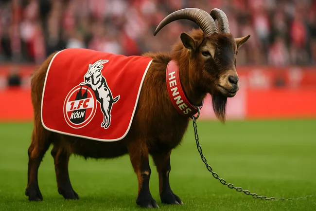 Maskottchen des 1. FC Köln auf Fußballplatz