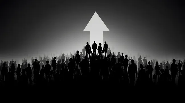 Masse an Menschen strebt in Richtung Zukunft