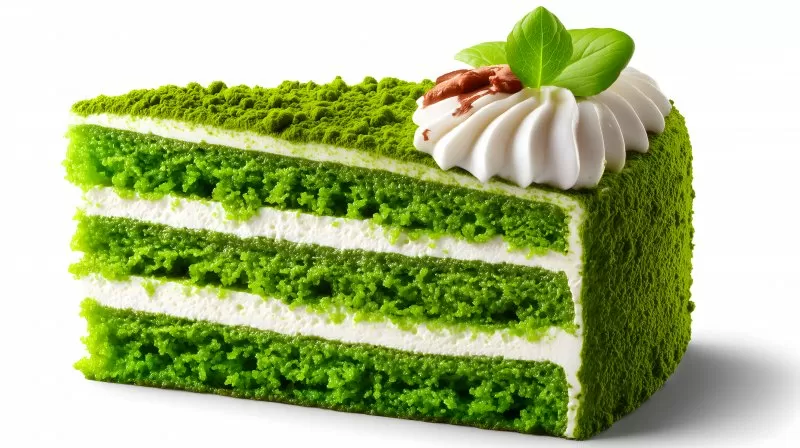 Matcha green tea cake with white cream filling