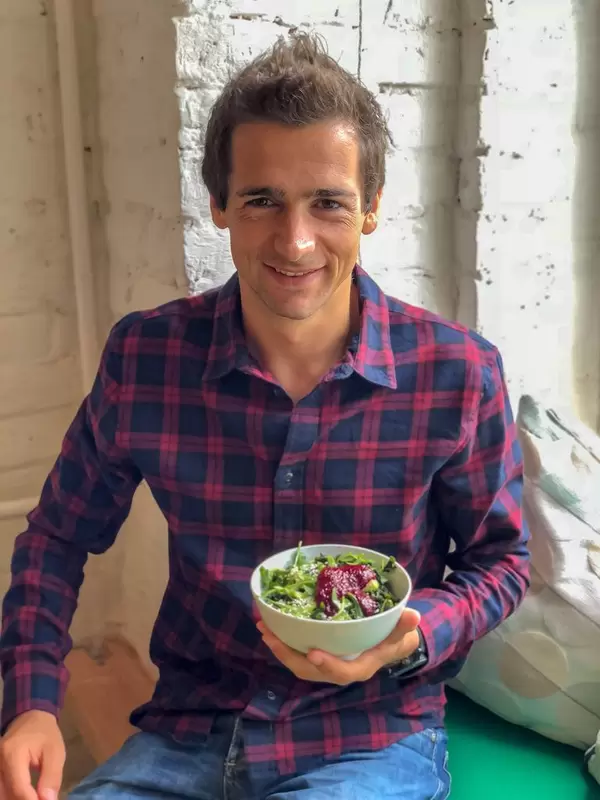 Me eating a tasty salad in Saint Petersburg