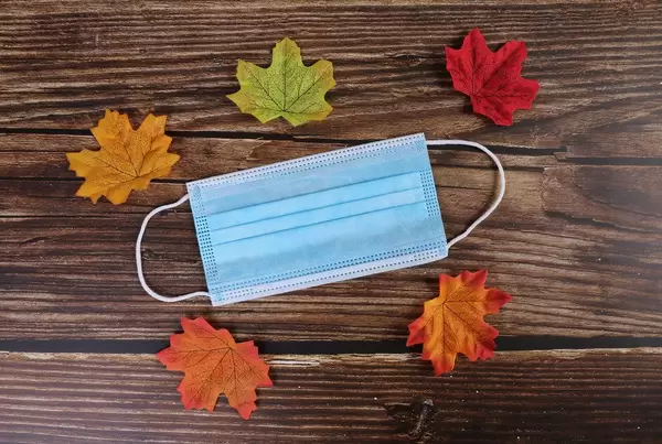Medical face mask with autumn leaves