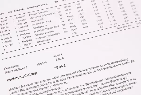 Medical invoice close up