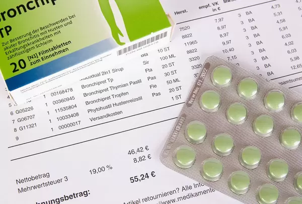 Medicine invoice with pills