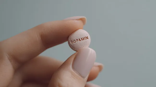 Medikament mit der Aufschrift 'Dopamin' in Nahaufnahme