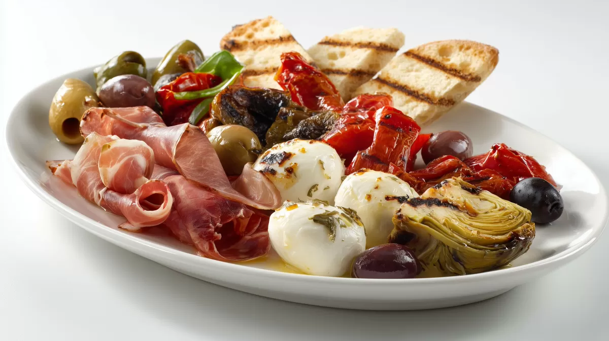 Mediterrane Antipasti Platte mit Prosciutto und Mozzarella