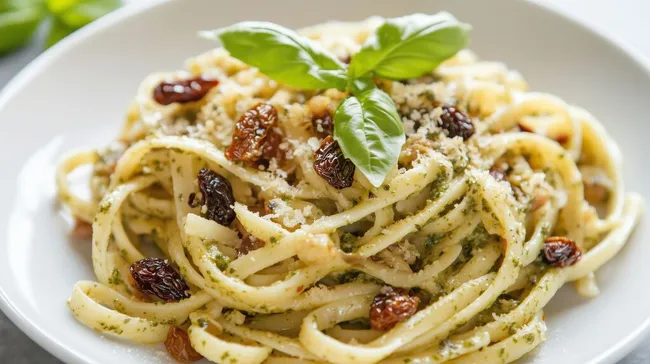 Mediterrane Pasta mit Pesto und getrockneten Tomaten
