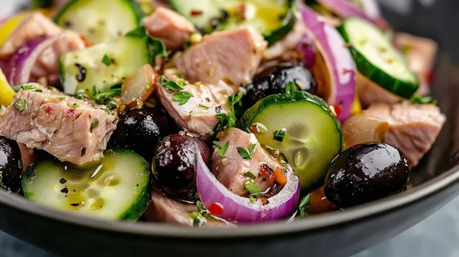 Mediterrane Thunfisch-Salat-Schüssel mit frischen Gemüse