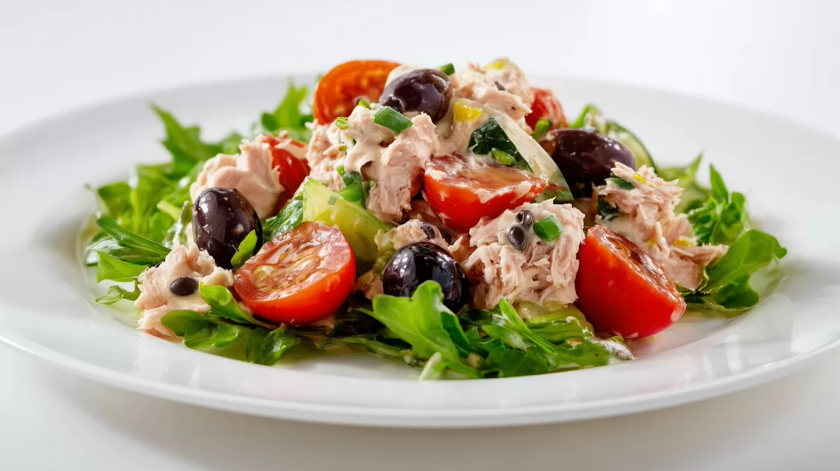 Mediterraner Aioli Thunfisch Salat mit Oliven
