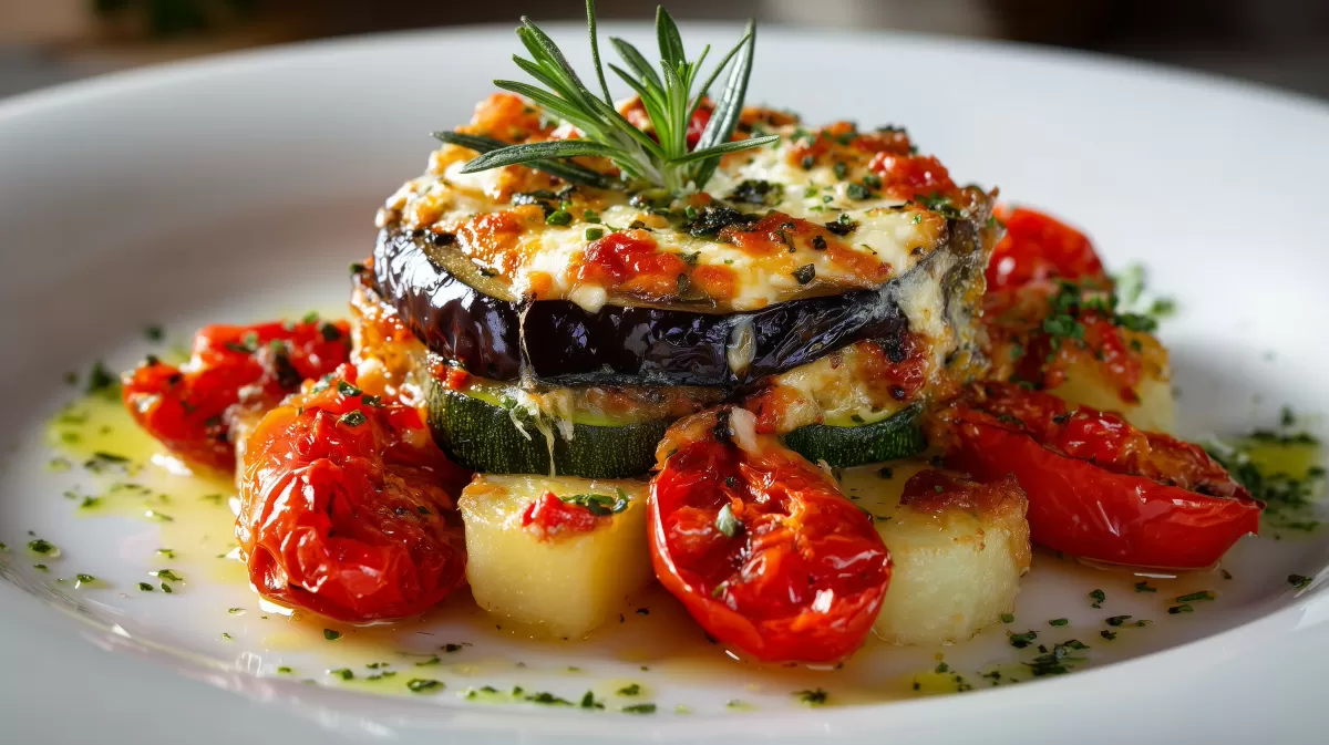 Mediterraner Auberginen Zucchini Auflauf mit Tomaten