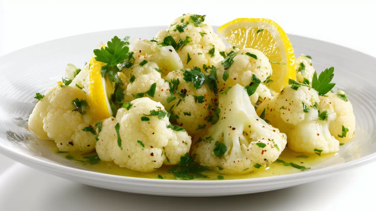 Mediterraner Blumenkohlsalat mit Zitrone und Petersilie