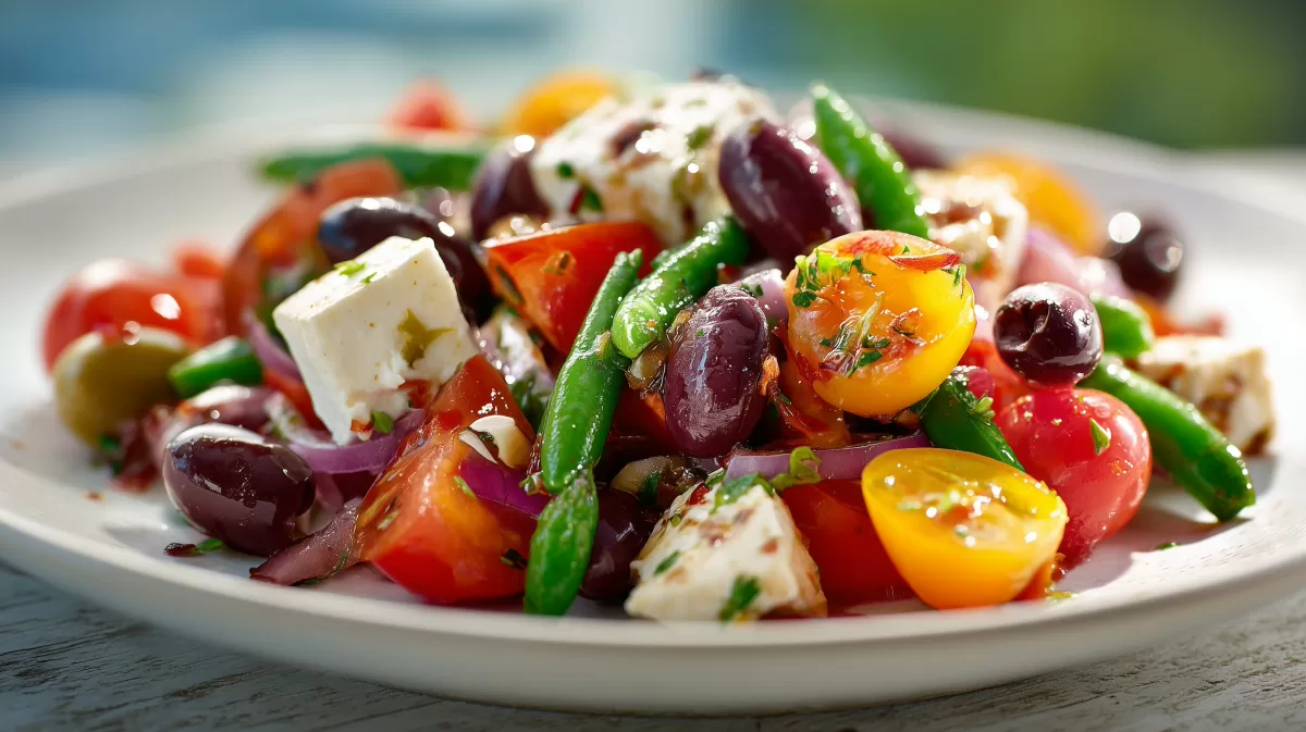 Mediterraner Bohnensalat mit Feta und Oliven