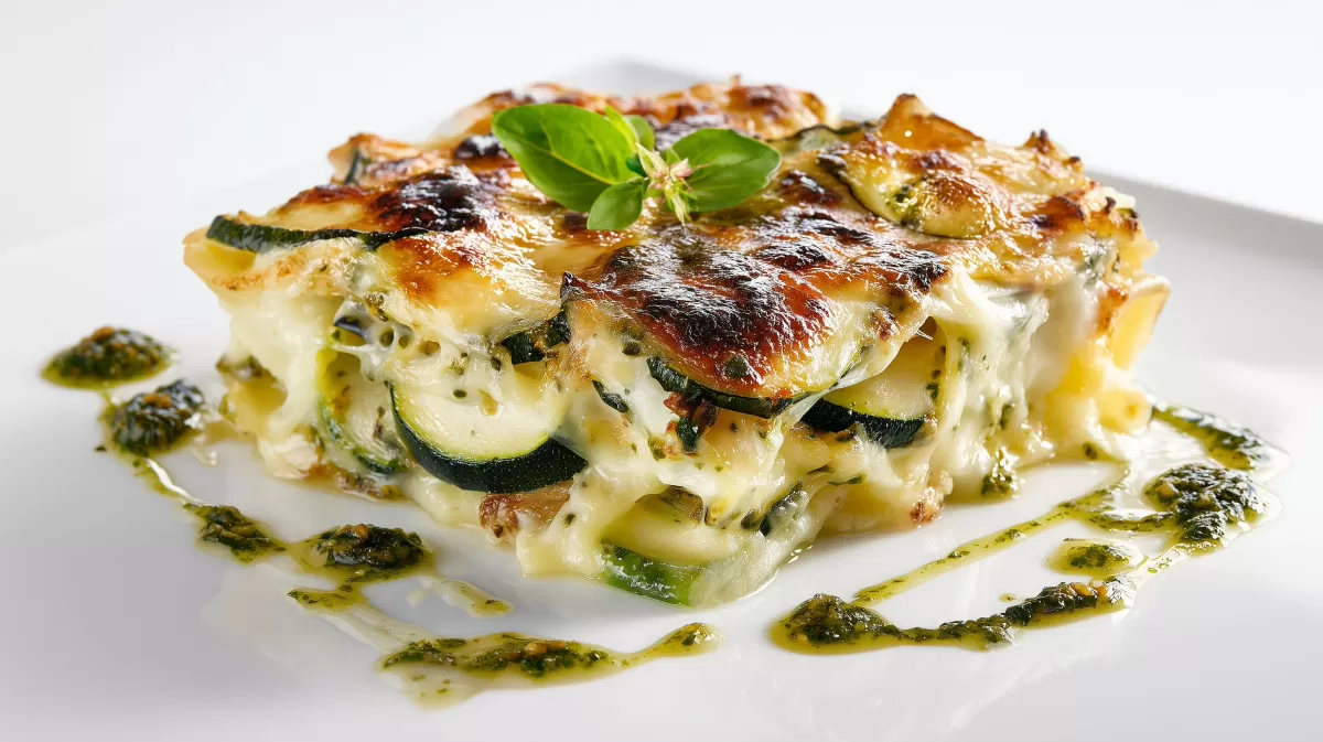 Mediterraner Brlauch Nudelauflauf mit Zucchini und Pesto